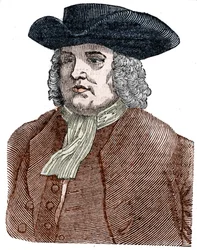 Portret van William Penn (1644-1718) oprichter van Pennsylvania. Engelse religieuze hervormer en columnist