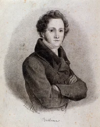 Portret van Italiaanse componist Vincenzo Bellini. Gravure. 19e eeuw