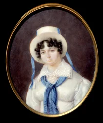 Portret van de Engelse avonturier Sophie Dawes, Barones van Feucheres, in jachtkostuum