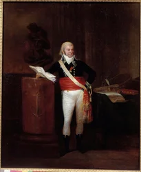 Portret van de burger Emmery, burgemeester van Duinkerken onderscheiden door Napoleon Bonaparte ondersteunt de buste van Jean Bart Anoniem schilderij. 18e eeuw. Parijs, Museum van het Legioen van Eer