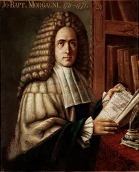 Portret van de arts en anatoom Giovanni Battista Giambattista Morgagni (1683-1771), Johannes de Doper, grondlegger van de pathologische anatomie. Anoniem schilderij uit de 18e eeuw, Padua, Universiteit, Italië