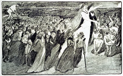 Processie tijdens de bedevaart in Lourdes (illustratie door Theophile Alexandre Steinlen)