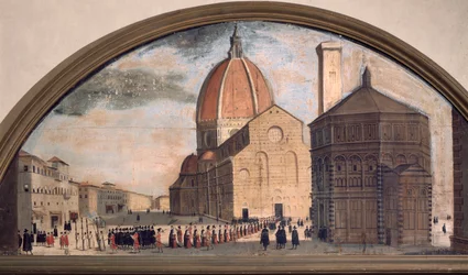 Processie op het plein van de kathedraal Santa Maria del Fiore, Florence