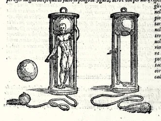 Project van de eerste duikuitrusting van Nicoli Fontana bekend als Tartaglia (1499 - 1557) in 1551. Gravure 16e eeuw