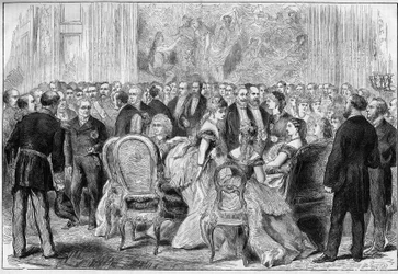Ontvangst van president Adolphe Thiers in het Elysee-paleis in januari 1873.