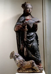 Voorstelling van Sint Catharina van Siena. Polychrome kalkstenen sculptuur. 15e eeuw. Compiegne, Vivenel Museum