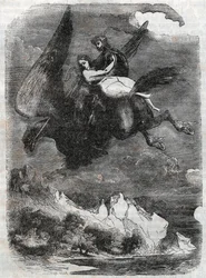 Roger (Ruggero, Ruggiero) en Angelique (Angelica) op de hippoclaw - gravure uit 1851 van 