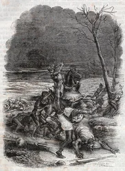 Roland slacht de mensen van Cymosque af - gravure van 1851 uit 