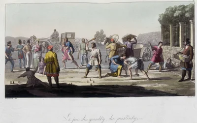 Russische spellen van Gorodky en pristinsky en andere afleidingen, Rusland. In "Het oude en moderne kostuum" 1819-1820 door Ferrario.
