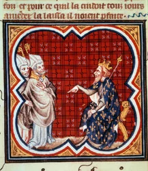 Sint Gregorius van Tours en Sint Salvius, bisschop van Albi, veroordelen de ketterij van Chilperik I