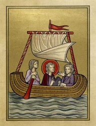 Sint-Paulus, Sint-Sylvain (of Silas) en Sint-Timotheüs op een boot - naar miniatuur