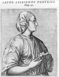 Sapho (Sappho) dichter en lesbienne. 18e-eeuwse gravure