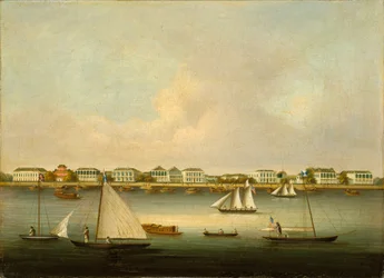 Scène bij de ingang van de Yang Tse Kiang-rivier bij Woosung