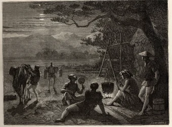 Rustscène op het platteland bij maanlicht