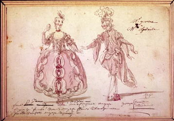 Scenografie: tekening van kostuums voor de pastorale 