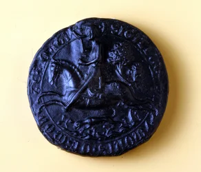Zegel van Simon van Montfort IV (1150 - 1218), hij nam deel aan de 5e Kruistocht in 1202 en de kruistocht tegen de Albigenzen in 1209.