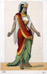 Serie chromolithografieën van operakostuums ter gelegenheid van de eerste voorstelling van Aida door Giuseppe Verdi: Aida. 1872
