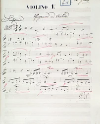 Bladmuziekpagina voor de eerste viool van Iphigenie en Aulide, opera van C. W. Gluck, ca. 1774