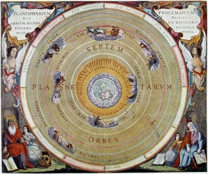 Systeem van de wereld van Ptolemaeus - uit "Harmonia Macrocosmica" door André Cellarius