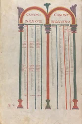 Canonieke tabellen van de vier evangeliën, Canon II, 11e eeuw (verlucht, vliezig handschrift)