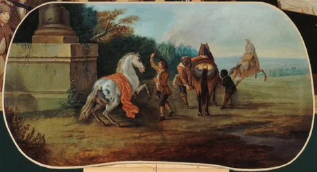 Het baden van de paarden, tussen 1701 en 1800 (olieverf op doek)