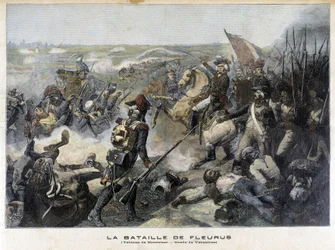 De Slag bij Fleurus (België 1794) volgens het schilderij van Mauzaisse (Musée de Versailles). Illustratie van de "Petit Journal" van 1892.