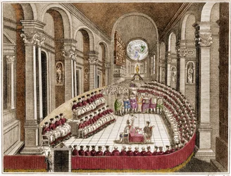 Het Oecumenisch Concilie van Trente (gravure)