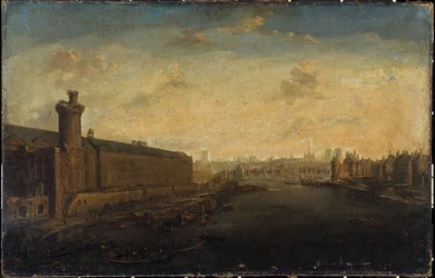 De Grande Galerie du Louvre, met de Porte Neuve, Pont-Neuf, Cité, Tour de Nesle en Quai Malaquais, circa 1640, huidige 1e en 6e arrondissementen