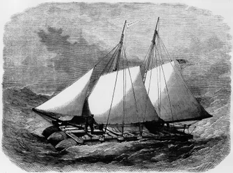 De "Nonpareil": Amerikaanse reddingsboot, gebouwd van rubber, en die de oversteek van de Atlantische Oceaan maakte, het is een model dat werd tentoongesteld op het Marsveld - in "groot Album van de wereldtentoonstelling", Parijs