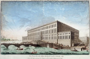 Het paleis van de koning van Zweden in Stockholm - gravure