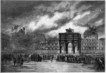 De Parijse Commune in 1871. Brand van het paleis van de Tuilerieën tijdens de bloedige week (22-28 mei)