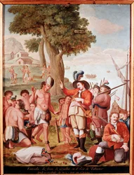 De Spaanse conquistador Juan de Grijalva landt in Tabasco, Mexico