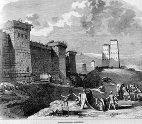 De verovering van Jeruzalem door Titus en zijn leger rond 80 n.Chr. 19e eeuwse gravure.
