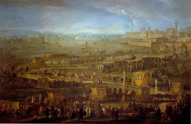 De stoet van de Markies van Mirepoix met de Franse diplomatieke vertegenwoordigers in Wenen op 12 oktober 1738