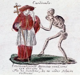 De dans van de dood, de kardinaal en een skelet (Prent)