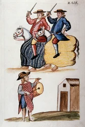 De dans van het kleine paard, uit het boek "Trujillo del Peru" of "Códice Martínez Compañón", door Baltazar Martinez Compañón y Bujanda, bisschop van Trujillo (1782-1785)