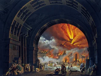 De verwoesting van Pompeï (uitbarsting van de Vesuvius). Schilderij voor de opera van Giovanni Pacini. «De laatste dag van Pompeï.» 1817. Teatro alla Scala, Milaan.