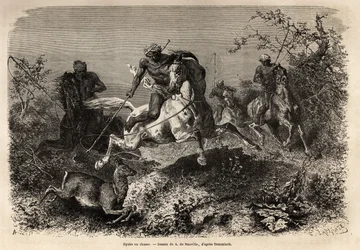 De dyaks (inheemsen van Borneo) jagen, rijden en gebruiken lasso