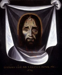 De beeltenis van Christus geschilderd van het doek bewaard in de kerk van St. Sylvestre in Rome