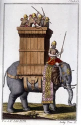 De olifant die de Carthagers gebruikten als werk- en oorlogsdier. gravure - in 