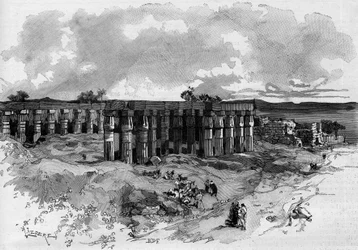 De opgravingen van Luxor in Egypte, geleid door Gaston Maspero (1846-1916), Franse egyptoloog. Gravure in 