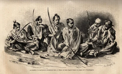 De fanatieke moslim littekens tijdens de dramatische uitvoering die plaatsvindt na het martelaarsfeest van Hossein, elk van hen is bedekt met een wit laken, om het bloed op te vangen dat uit de wonden stroomt die ze zichzelf hebben toegebracht door zichzel