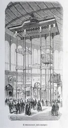 De mechanische lift van ingenieur Edoux op de wereldtentoonstelling van 1867 - gravure