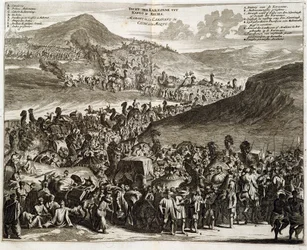 De pelgrimskaravaan van Caïro naar Mekka - gravure door Dapper