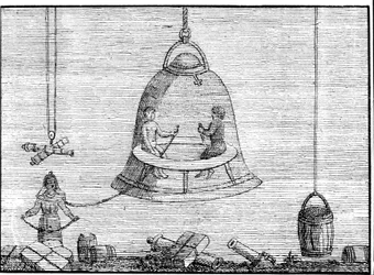 De kleine bel op de schouders van de man links (voorloper van de helm van een pak)