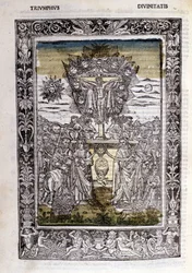 Triomf van de goden van Francesco Petrarca (Petrarca). Miniatuur sd. Bibl. Trivulziana, Milaan.