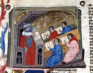 Universiteit. 14e-eeuws manuscript. Biblioteca Nazionale Braidense, Milaan