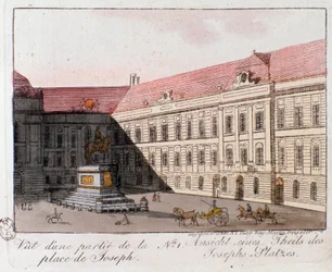 Zicht op het Josephplein in Wenen, Oostenrijk. Gravure uit 1815 Privécollectie
