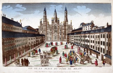 Zicht op het Duomo-plein in Milaan. Begin 18e eeuw