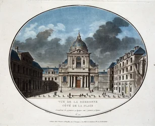 Uitzicht op de Sorbonne, aan de kant van het plein